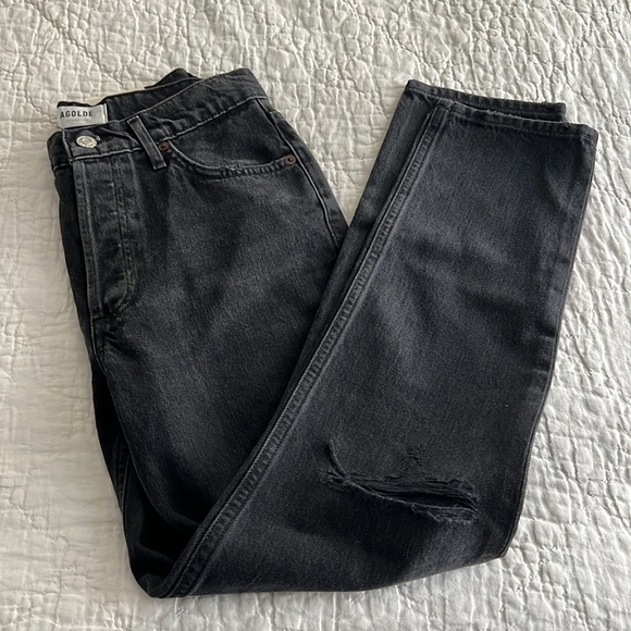 NWT Agolde Black Distressed Nico High Rise Slim Fit Jeans Cassette Wash - Picture 6 of 10